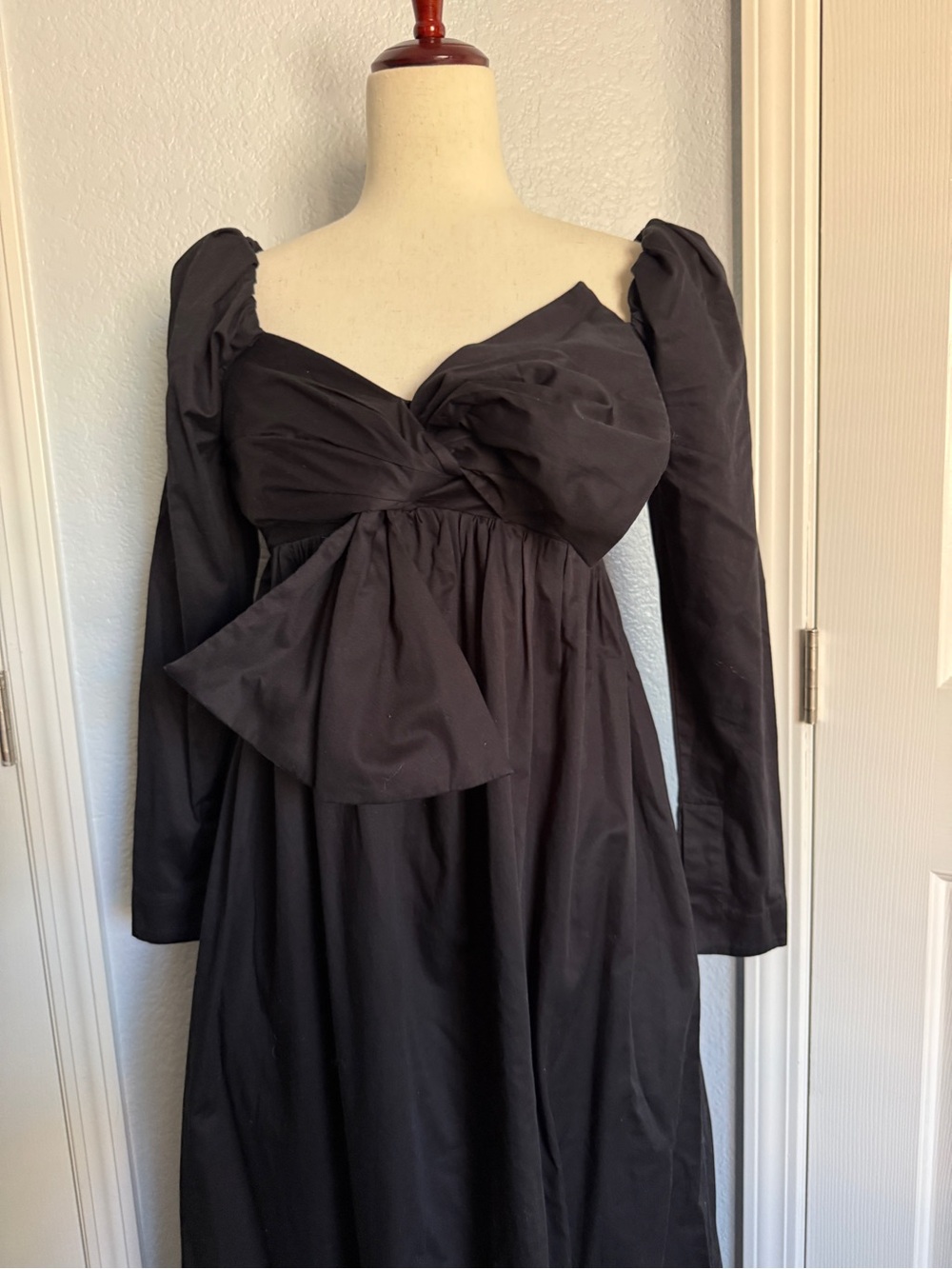 Aje Valentina Bow Midi Dress Black Cotton Poplin Puff Sleeve US 6 AU 10 - Picture 12 of 12